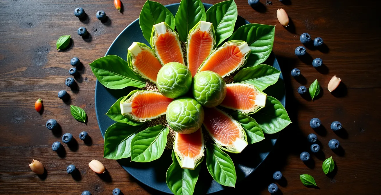 Composition artistique d'aliments frais belges sur une table en bois avec lumière naturelle
