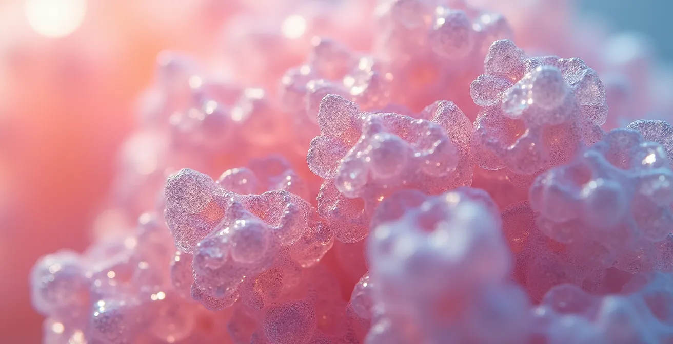 Vue macro de textures cosmétiques biotechnologiques concentrées