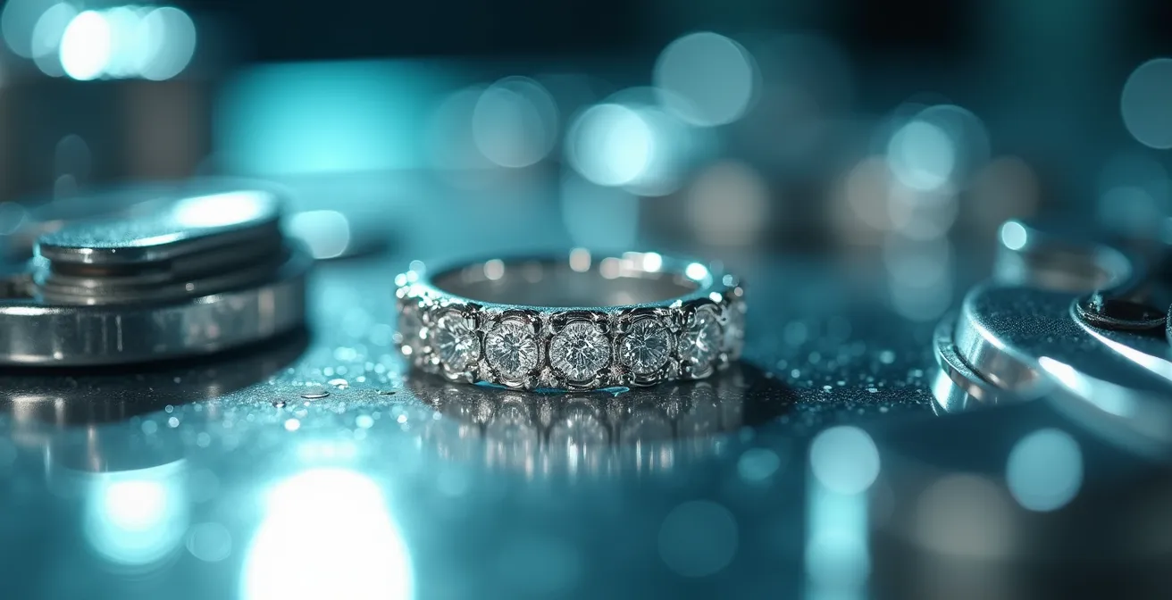 Bijoux en platine avec reflets industriels évoquant le secteur automobile