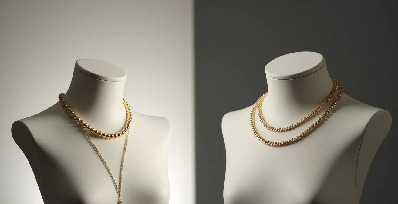 Comparaison visuelle entre une chaîne fine et une chaîne large sur différentes morphologies