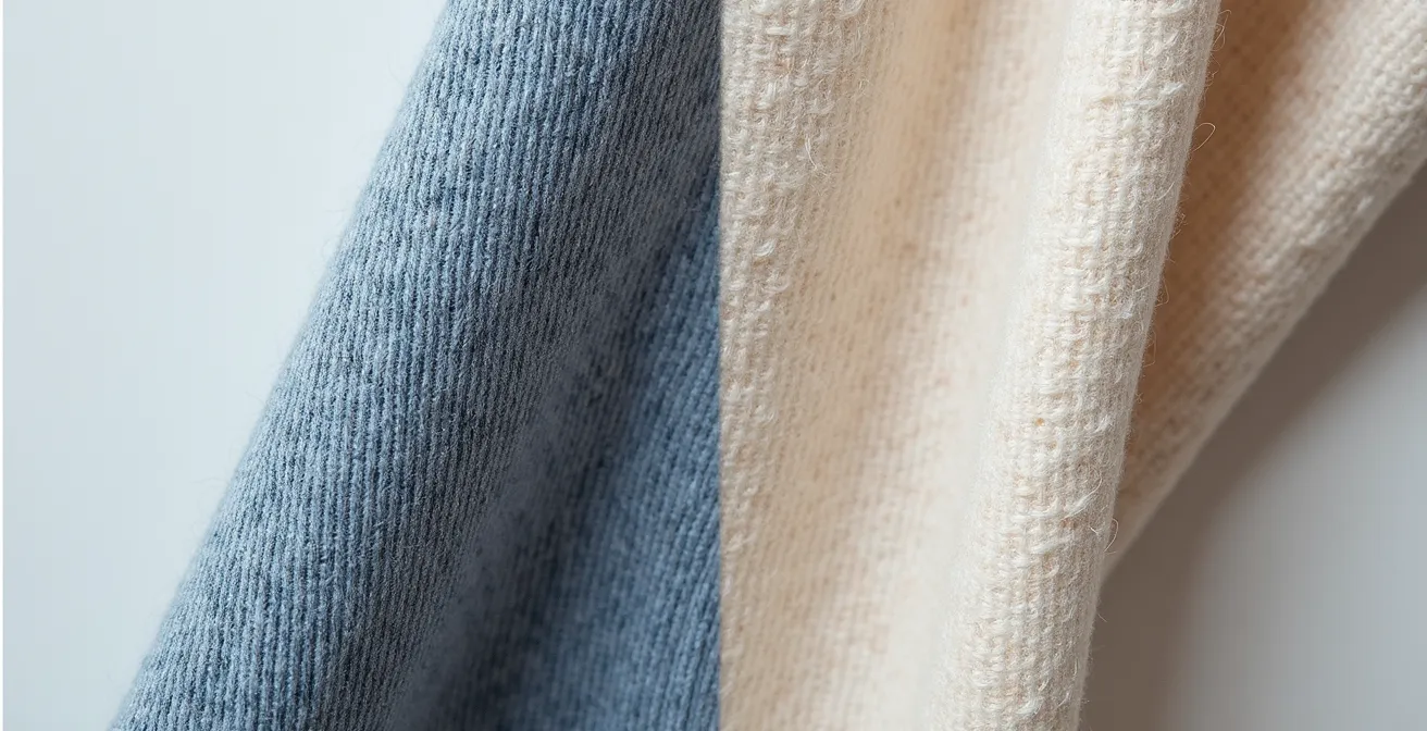 Comparaison macro de textures de tissus : legging technique versus maille de luxe