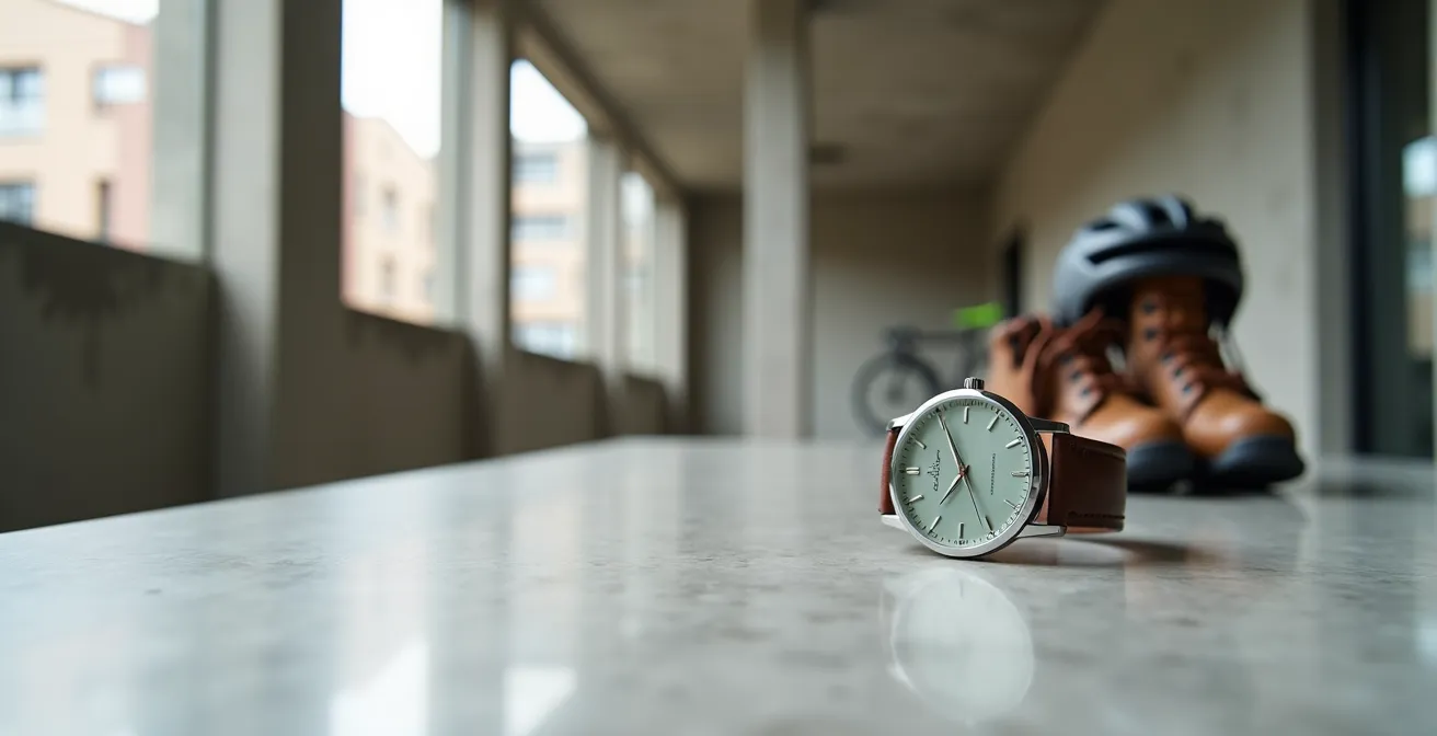 Coupe technique montrant la différence d'épaisseur entre un mouvement ultra-plat et un mouvement sport robuste