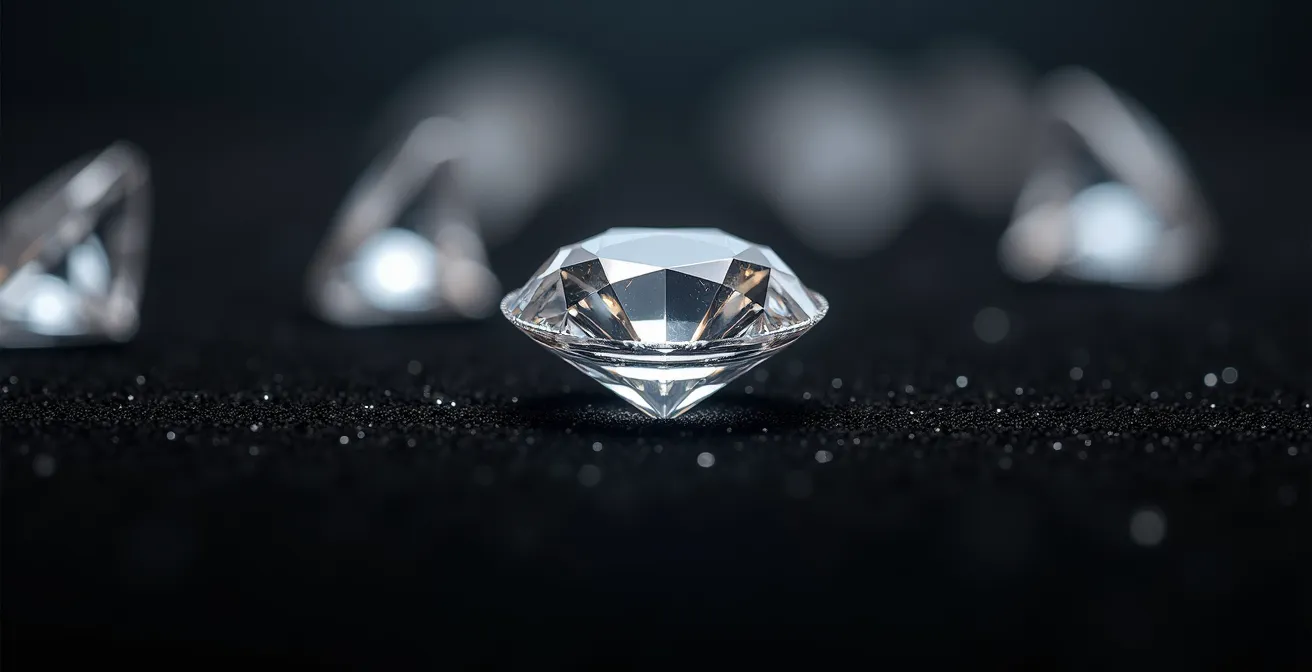 Diamants certifiés exposés dans un écrin luxueux avec éclairage professionnel
