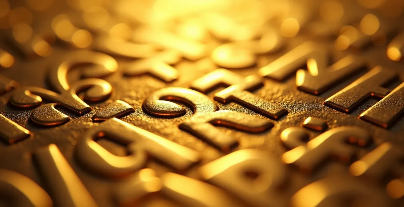 Gros plan macro sur une gravure de prénom sur une plaque de gourmette en or