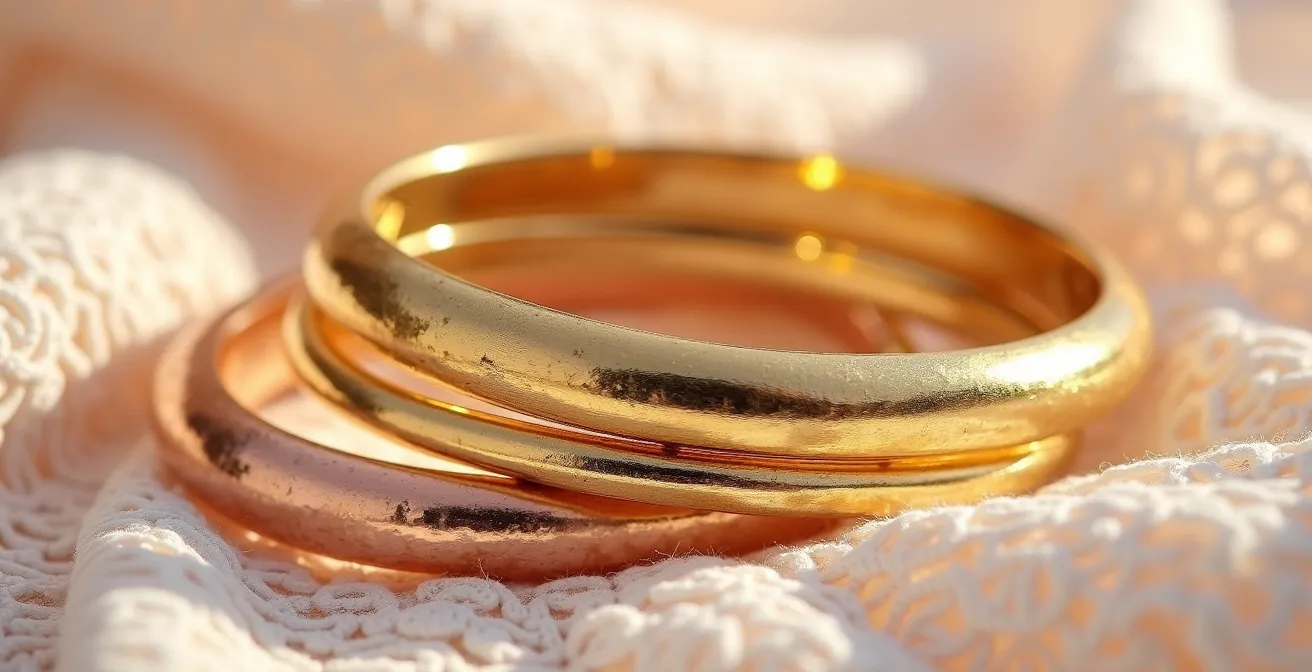 Association harmonieuse d'or jaune, or rose et jonc martelé sur poignet, style belge