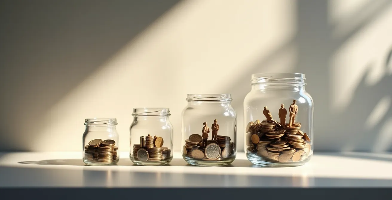 Visualisation métaphorique de l'épargne compartimentée pour les achats de luxe